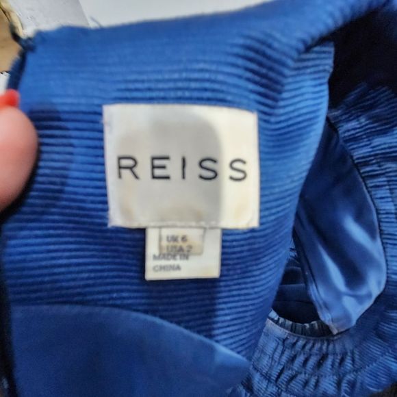 REISS sleeveless front ruffle detail midi cocktail dress size 2 - Picture 5 of 16